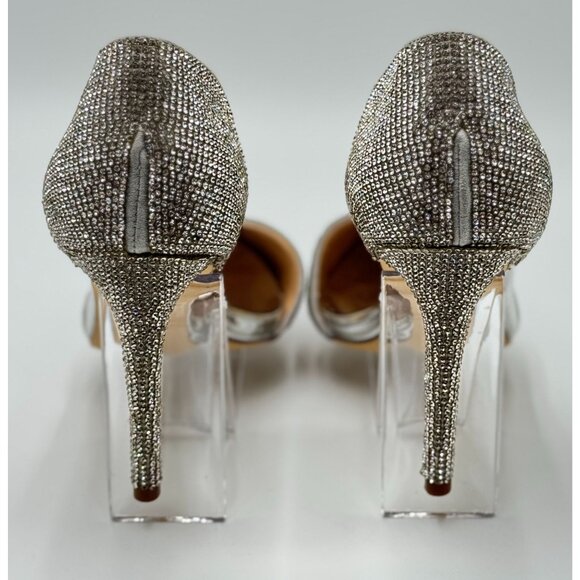 Windsor Silver Rhinestone Pointed Toe Clear Stiletto Heels Womens Shoes Size 8 - Picture 4 of 11
